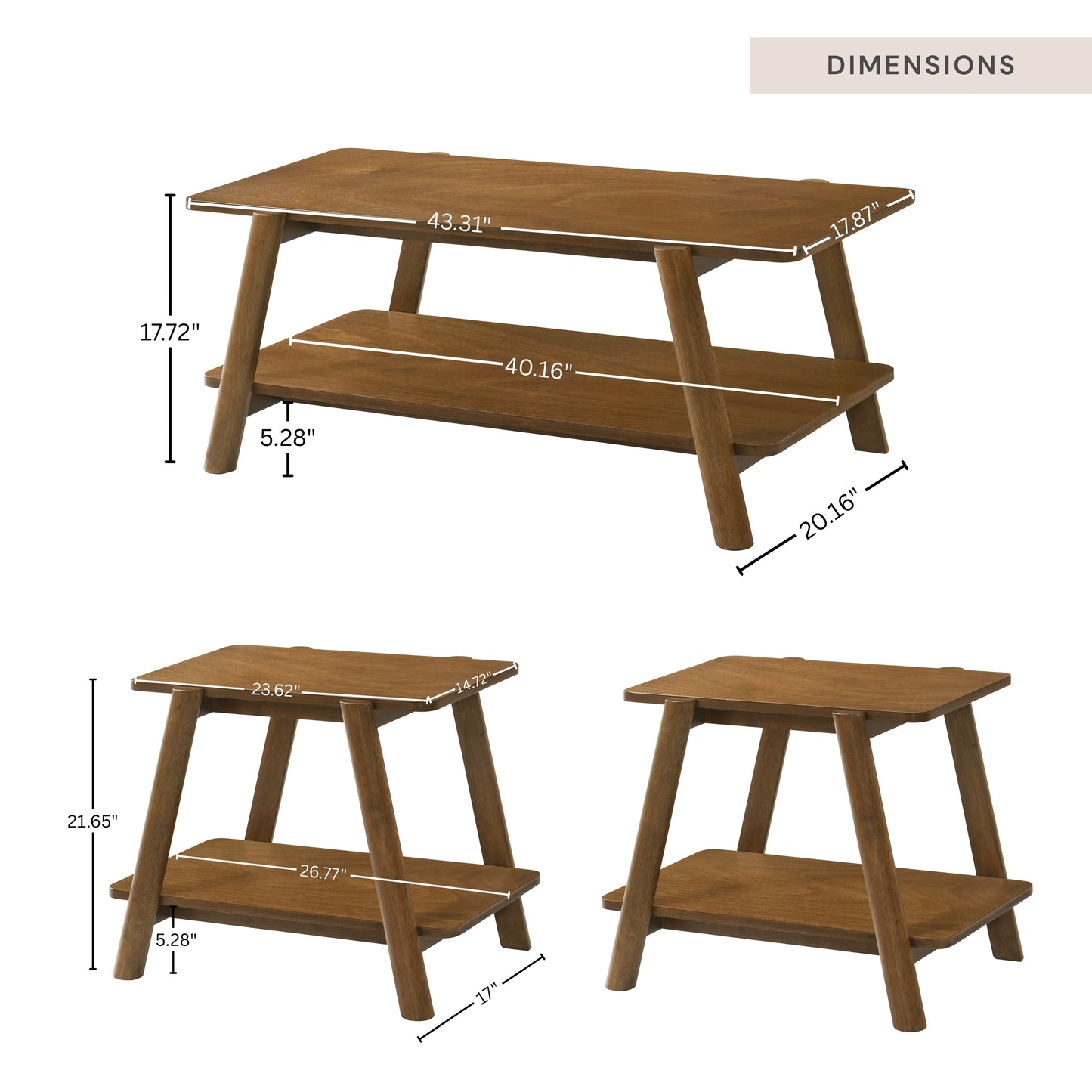 Roundhill Furniture Metz 3-Piece Coffee Table Set, Coffee Table and Two End Tables