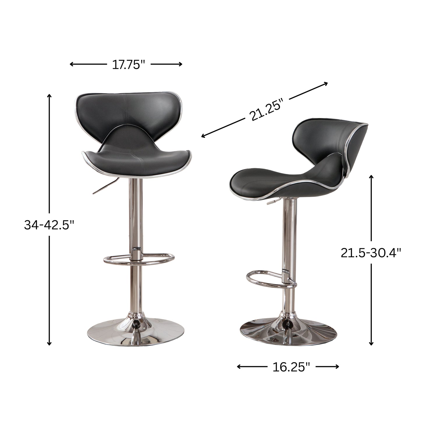 Masaccio Grey Cushioned Leatherette Upholstery Airlift Adjustable'swivel Barstool with Chrome Base, Set of 2