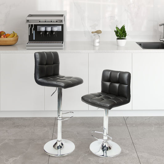 Swivel Faux Leather Adjustable Hydraulic Bar Stool - Set of 2 Black