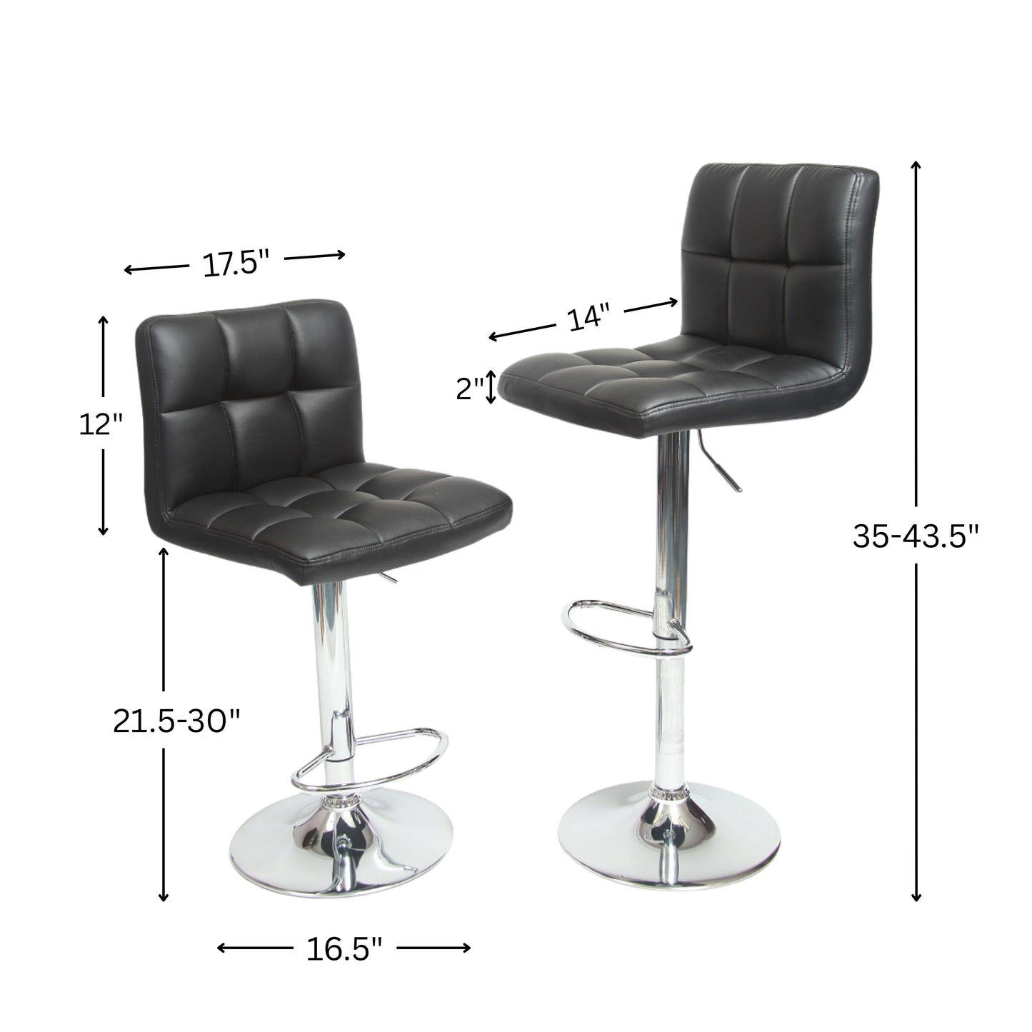 Swivel Faux Leather Adjustable Hydraulic Bar Stool - Set of 2 Black