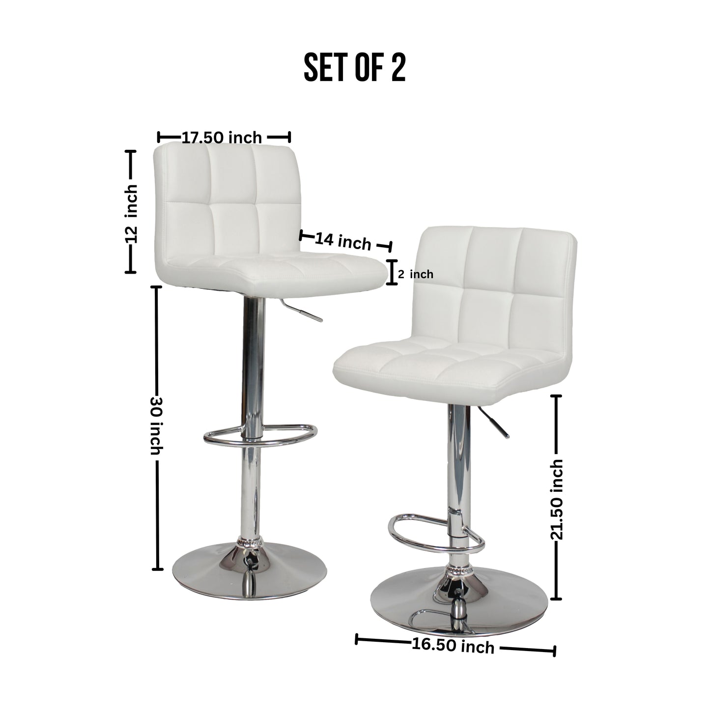 Swivel Faux Leather Adjustable Hydraulic Bar Stool - Set of 2 White