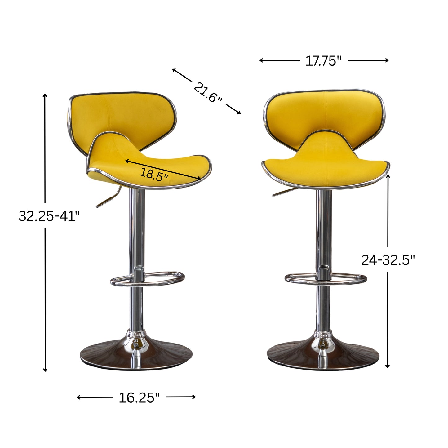 Masaccio Velvet Upholstered Adjustable'swivel Barstool, Set of 2, Yellow