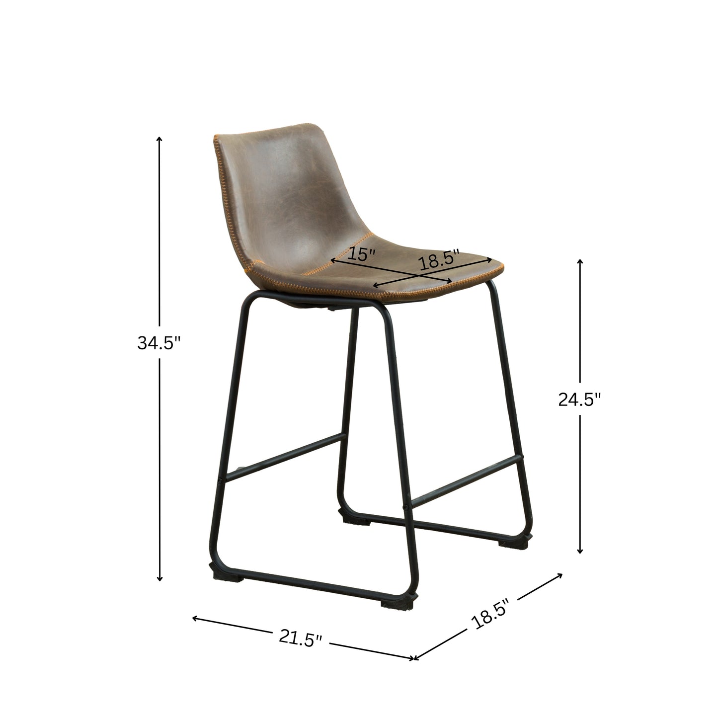 Lotusville Vintage PU Leather Counter Height Stools, Antique Brown, Set of 2