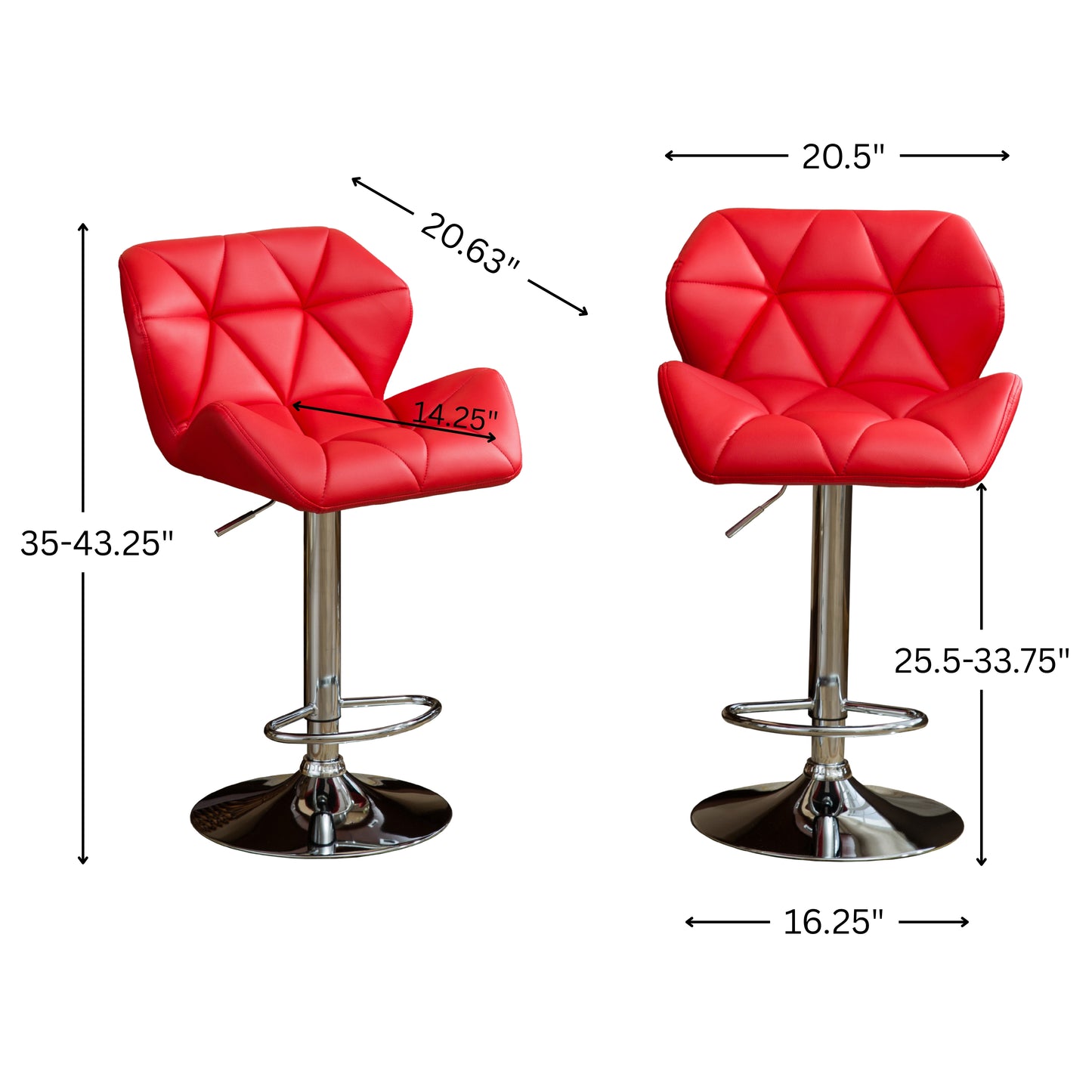 Glasgow Contemporary Tufted Adjustable Height Hydraulic Red Bar Stools, Set of 2