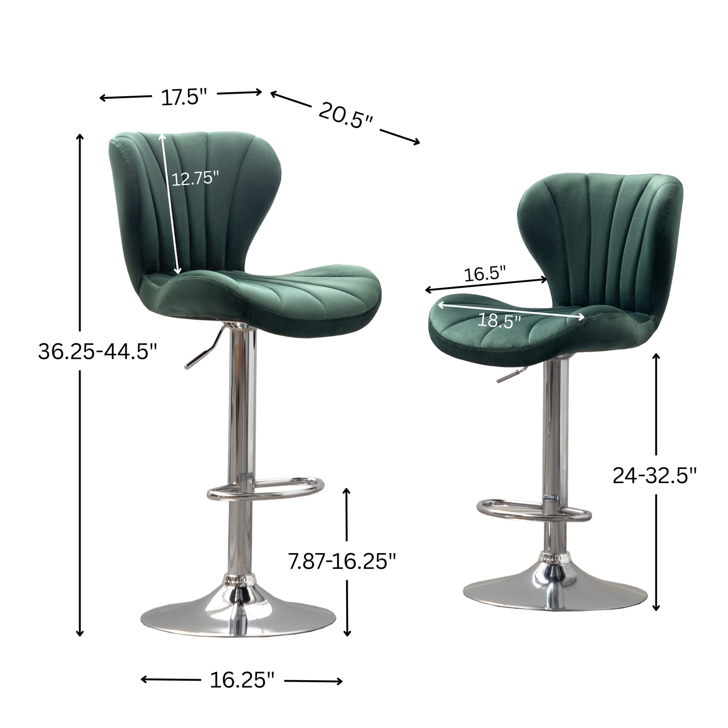 Ellston Upholstered Adjustable'swivel Barstools in Green, Set of 2