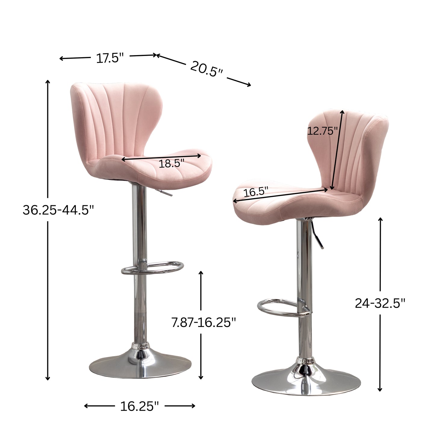 Ellston Upholstered Adjustable'swivel Barstools in Pink, Set of 2