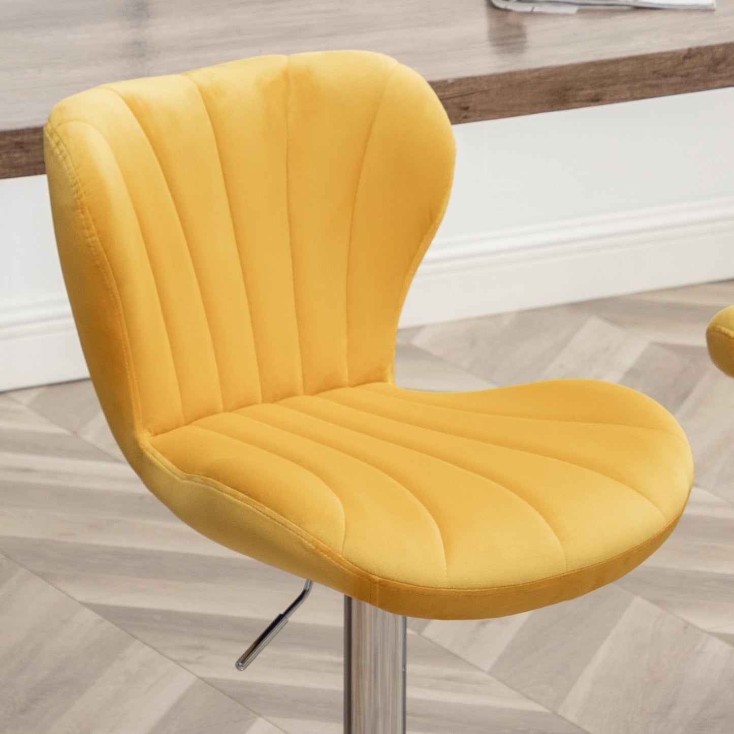 Ellston Upholstered Adjustable Swivel Barstools in Yellow, Set of 2