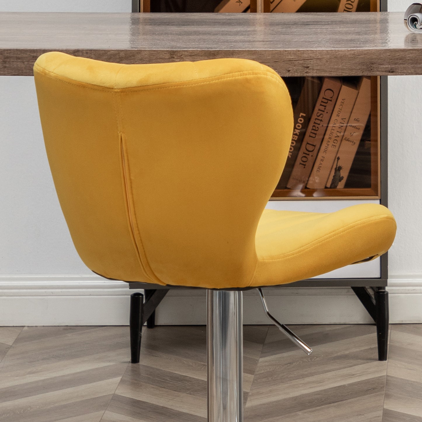 Ellston Upholstered Adjustable Swivel Barstools in Yellow, Set of 2
