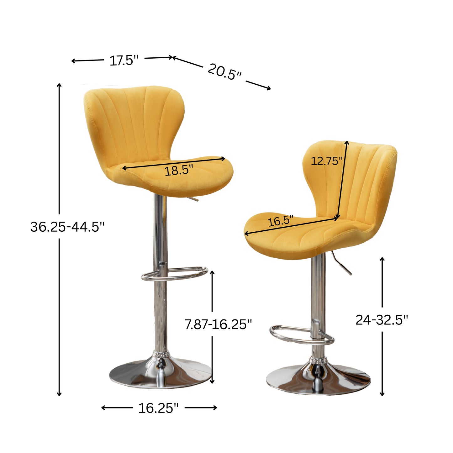 Ellston Upholstered Adjustable'swivel Barstools in Yellow, Set of 2