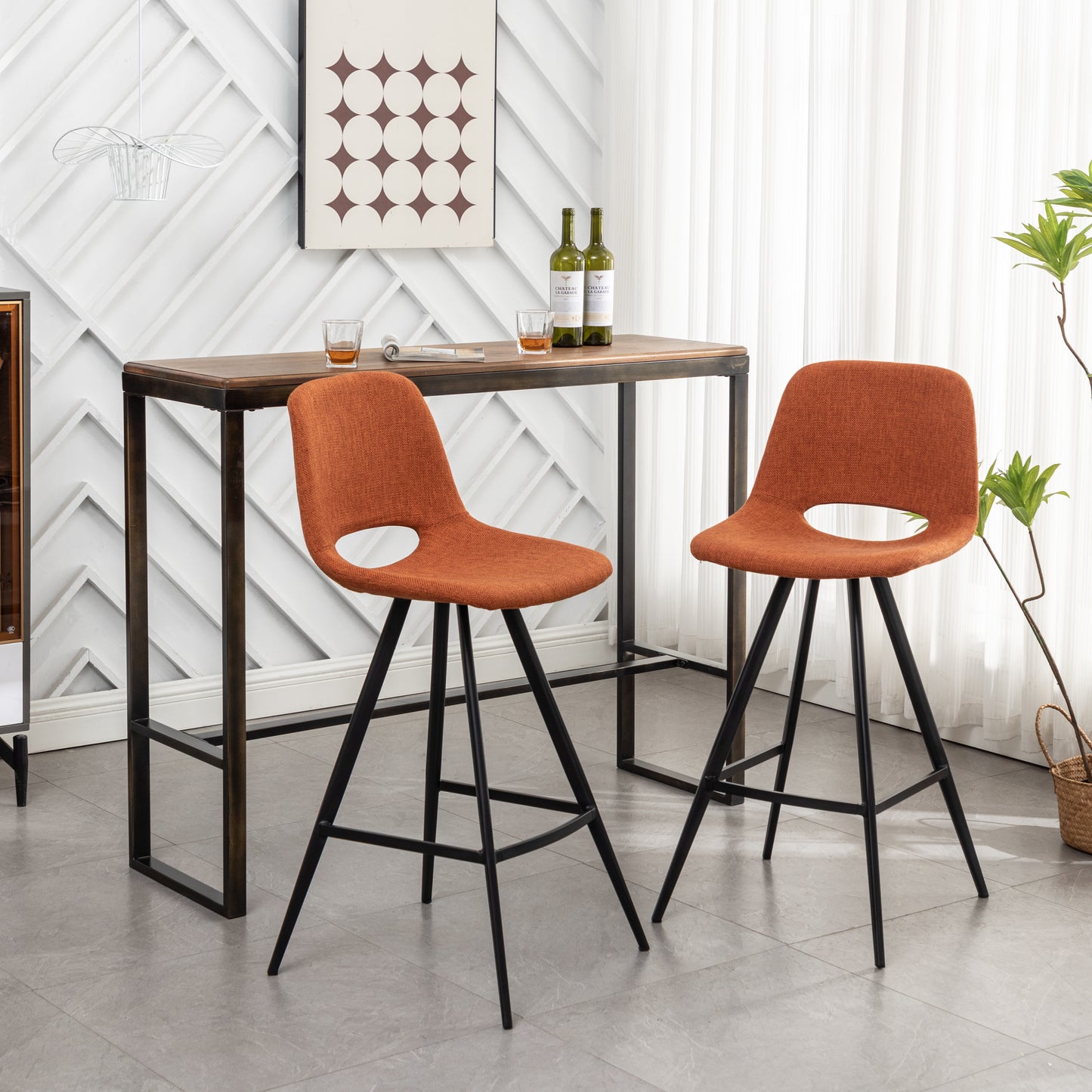 Roundhill Furniture Porth Fabric Kitchen 28.25" Barstools, Set of 2, Orange