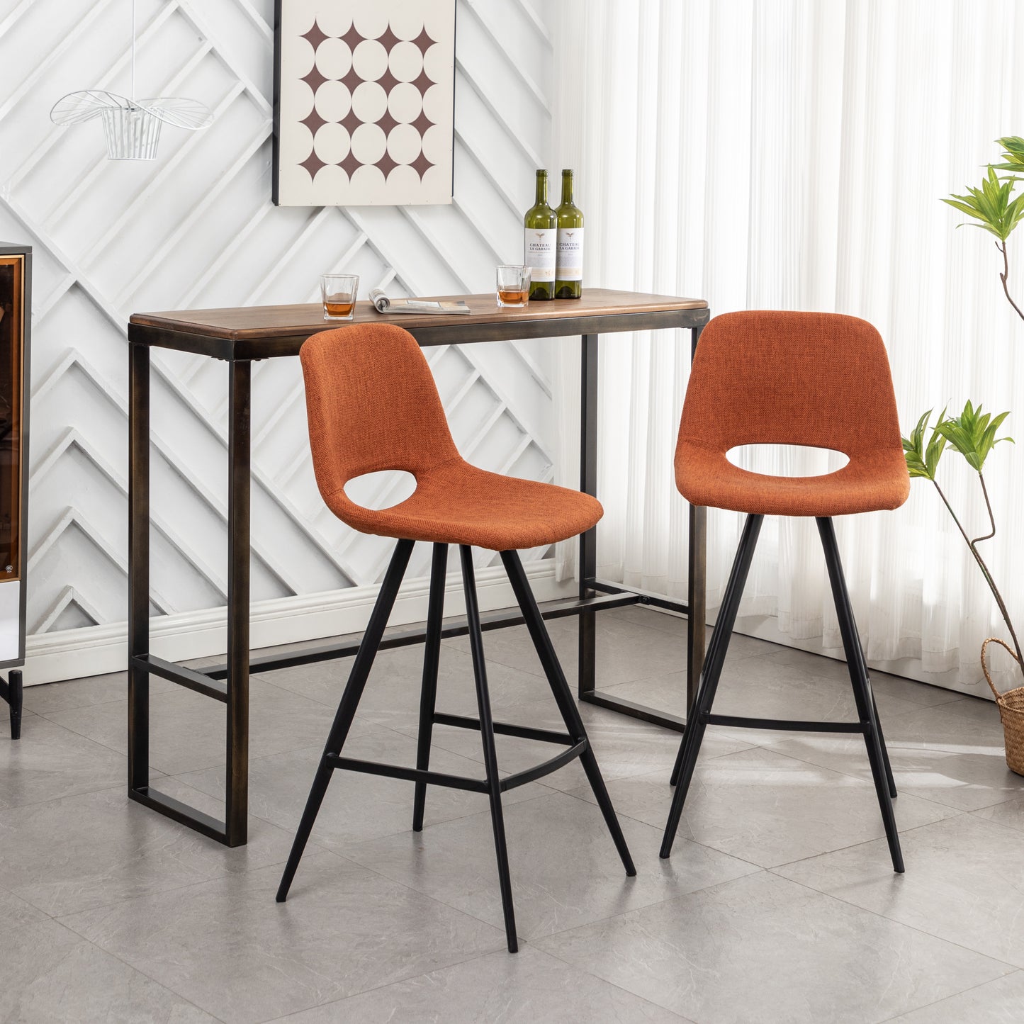 Roundhill Furniture Porth Fabric Kitchen 28.25" Barstools, Set of 2, Orange