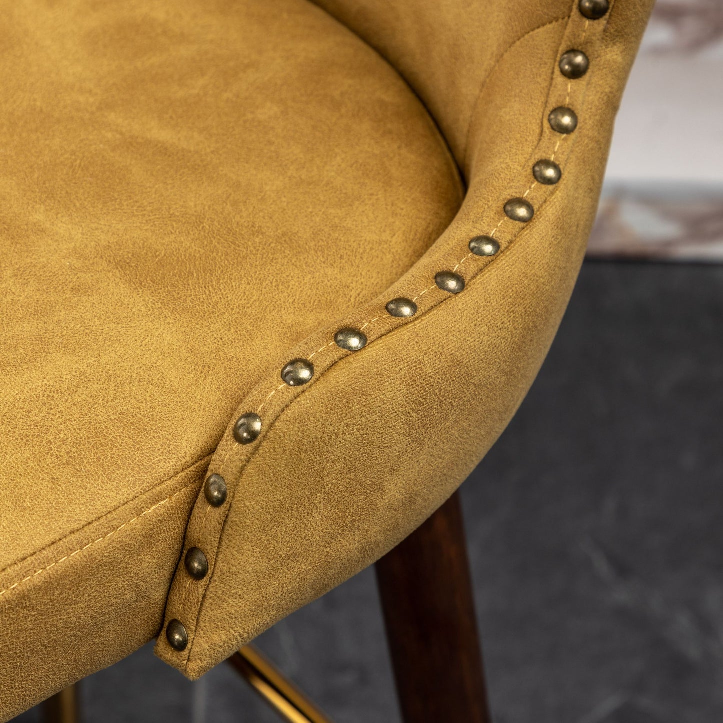 Roundhill Furniture Nevis Mid-century Modern Faux Leather Tufted Nailhead Trim Barstools, Set of 2
