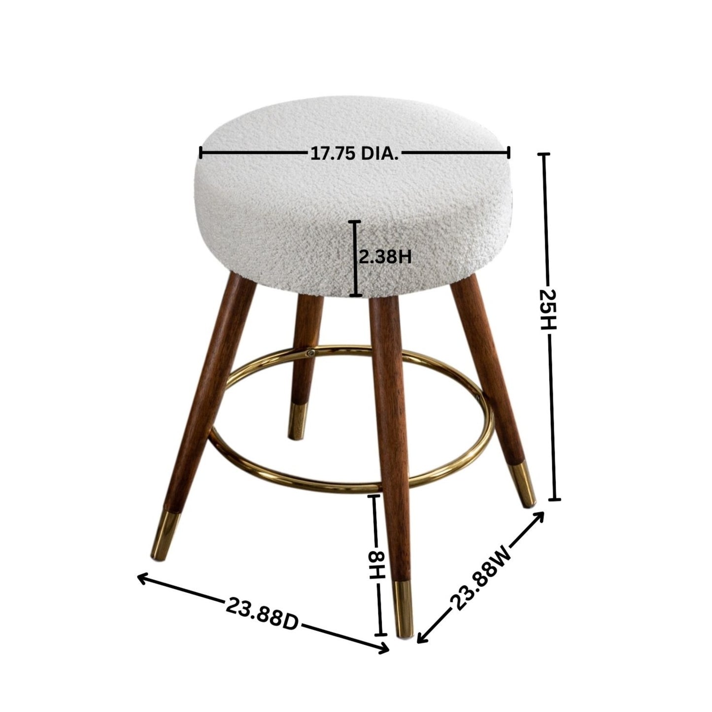 MoMo Boucle Upholstered Counter Height Stool, 360?? Swivel, White