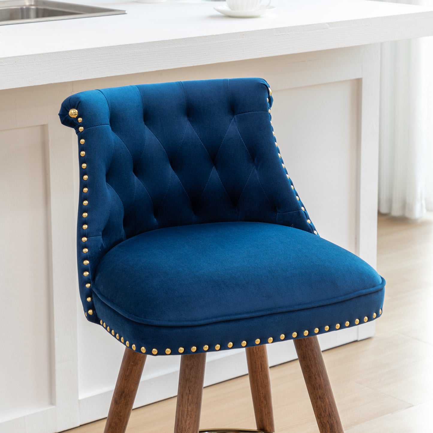 Roundhill Furniture Elvara Set of 2 Button-Tufted Counter Stools with Nailhead Trim
