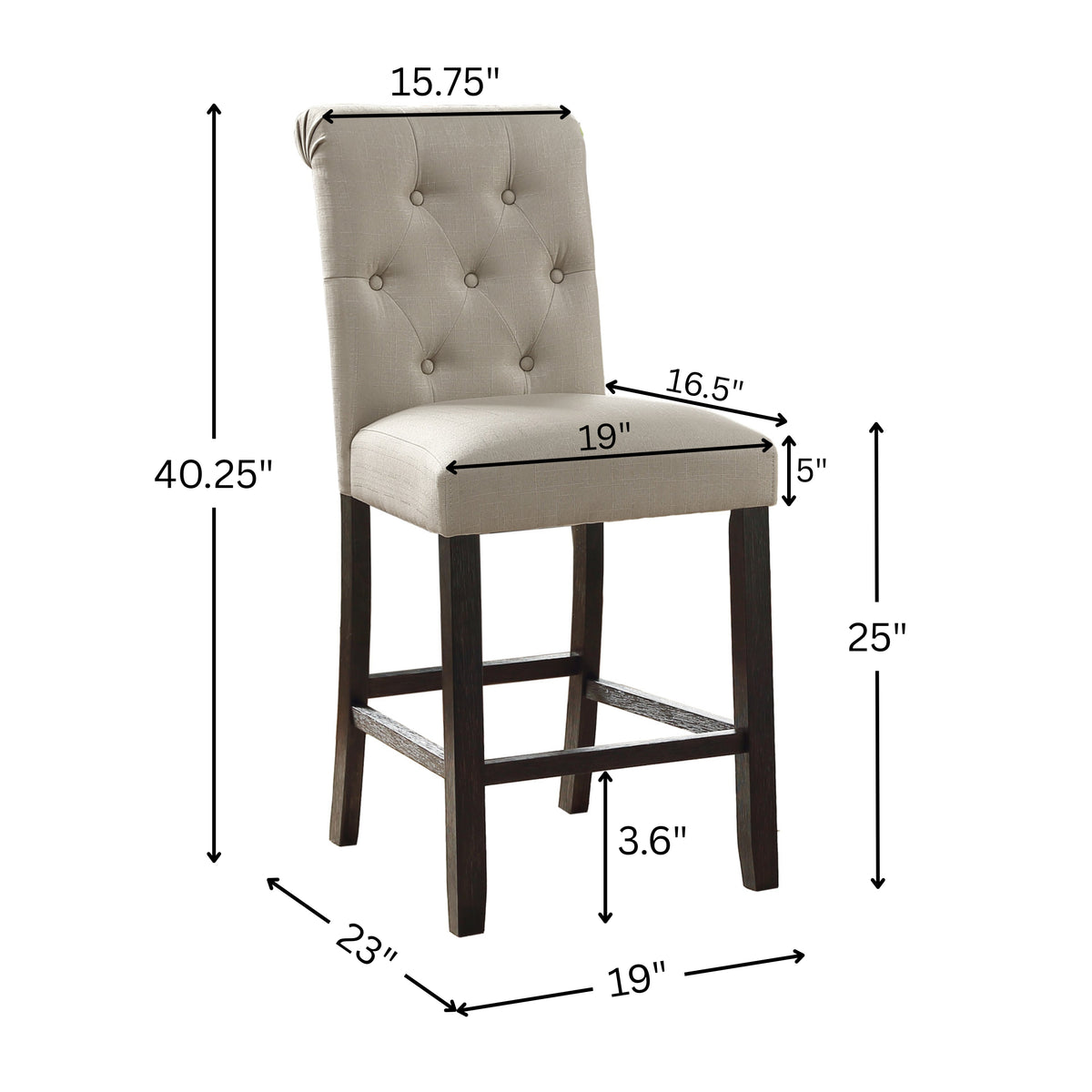 Leviton Solid Wood Tufted Asons Counter Height Stool, Set of 2, Tan