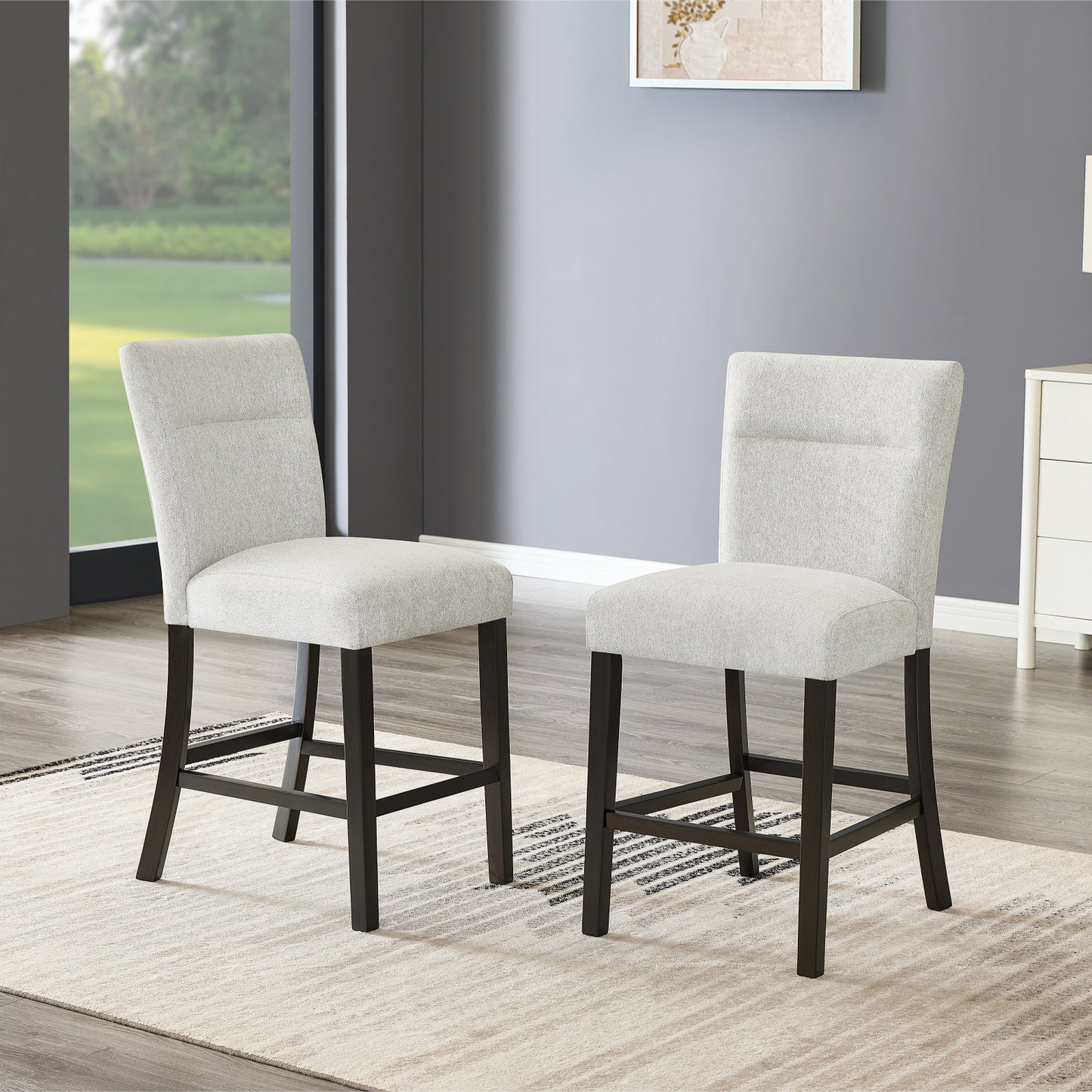 Roundhill Furniture Cavira Modern Upholstered Counter Height Stools, Set of 2, Gray