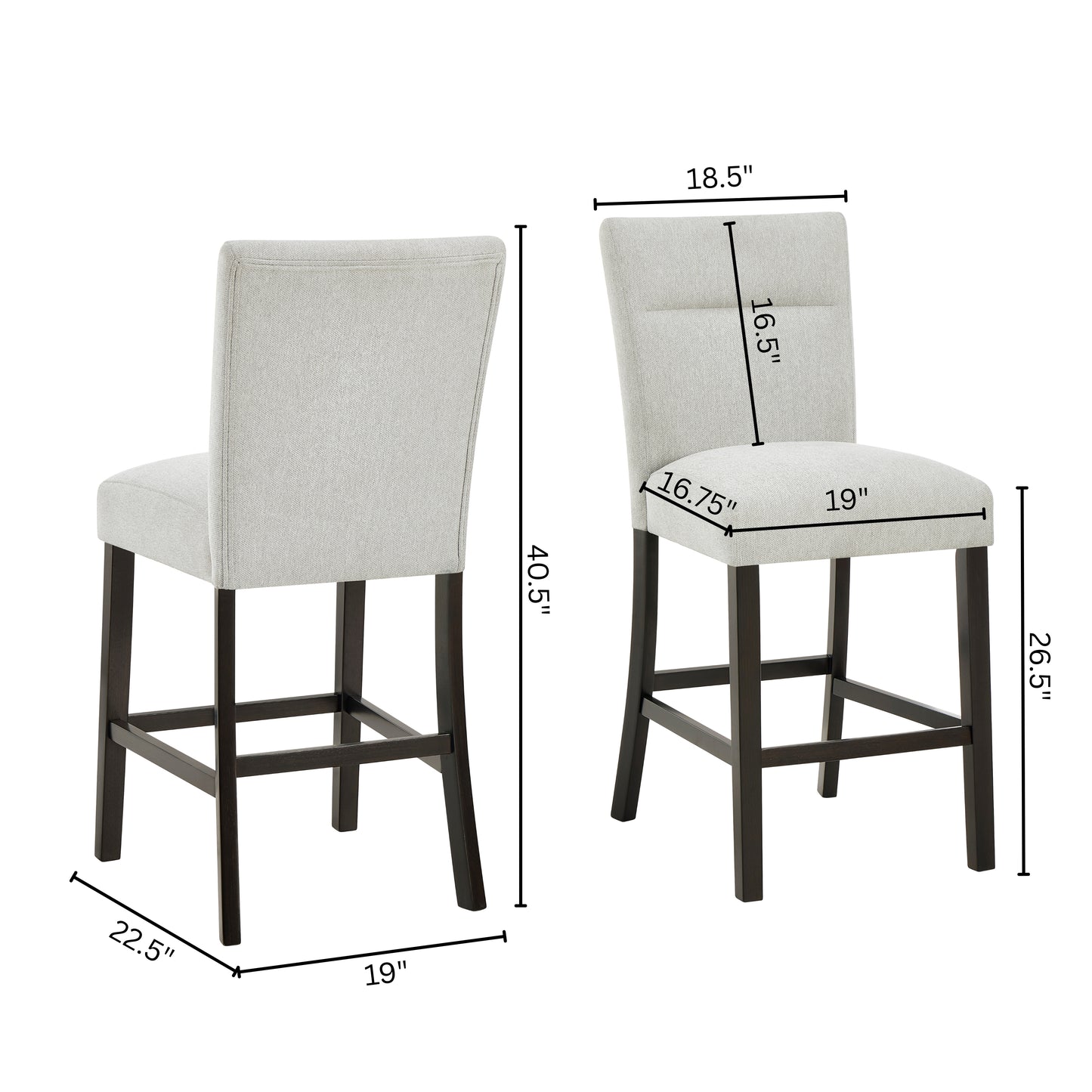 Roundhill Furniture Cavira Modern Upholstered Counter Height Stools, Set of 2, Gray