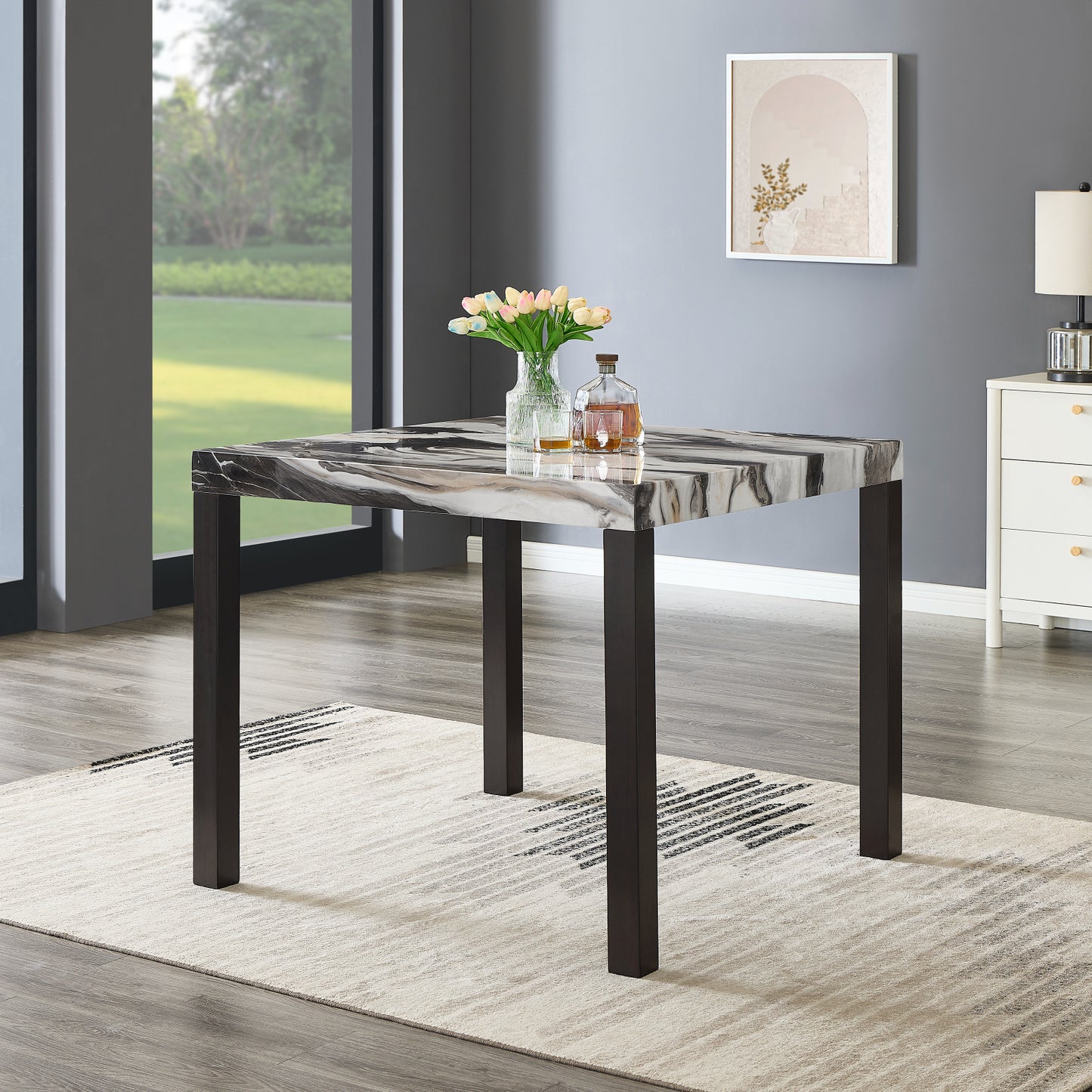 Roundhill Furniture Cavira Modern Faux Marble Counter Height Dining Table with 4 Stools