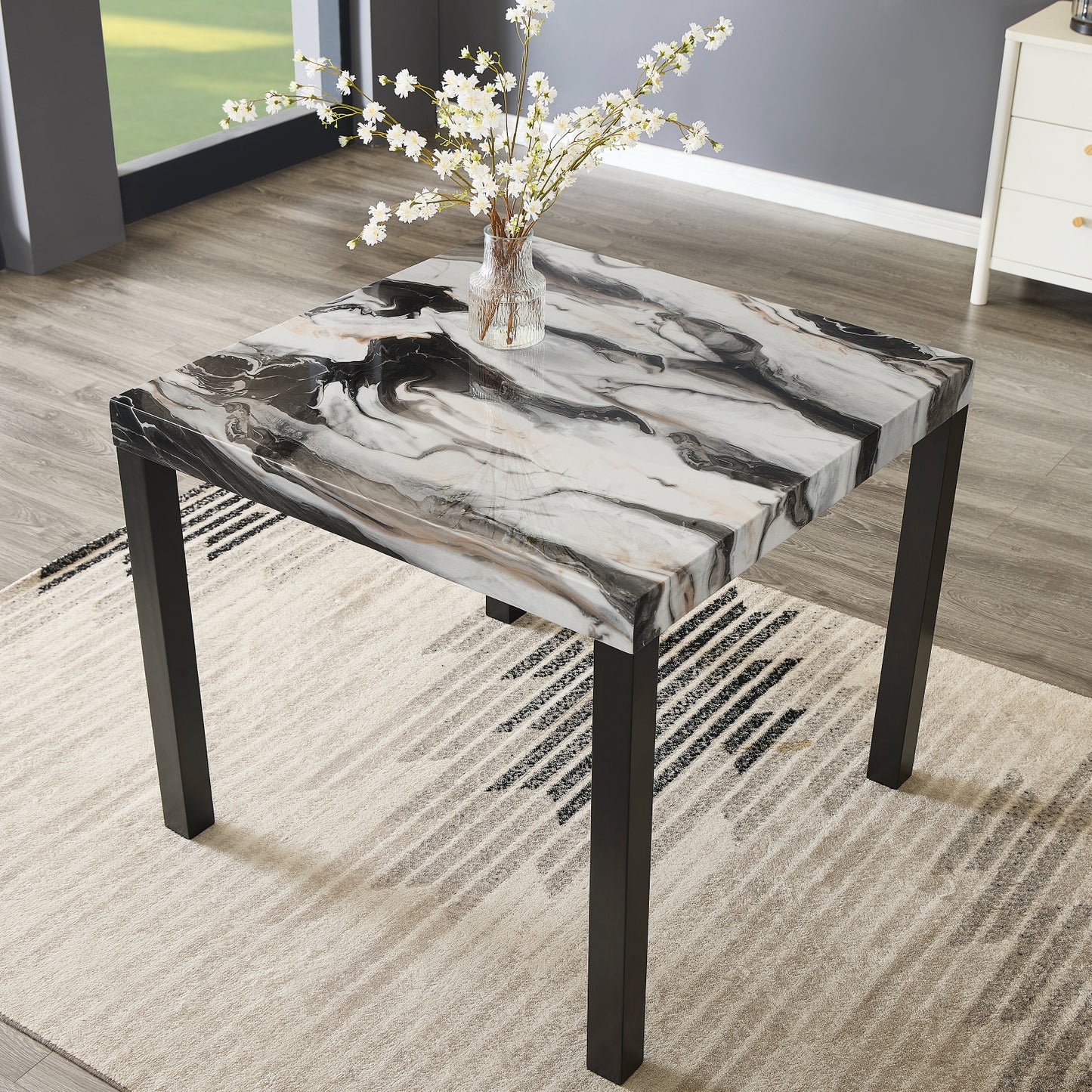 Roundhill Furniture Cavira Modern Faux Marble Counter Height Dining Table with 4 Stools