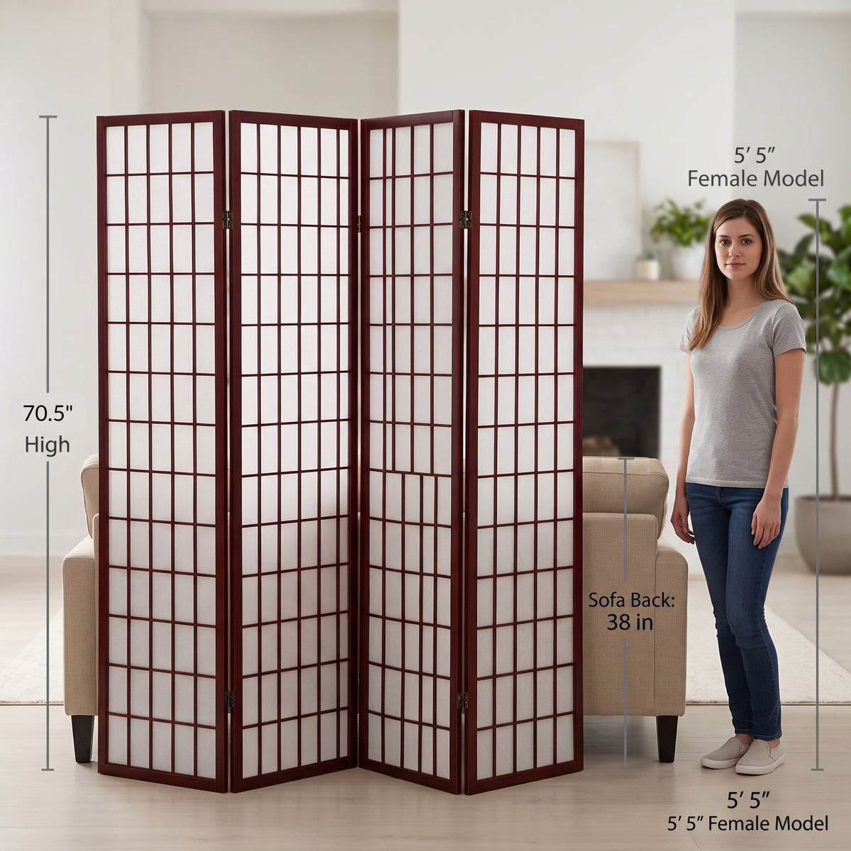 4 Panel Cherry Oriental Shoji Screen / Room Divider