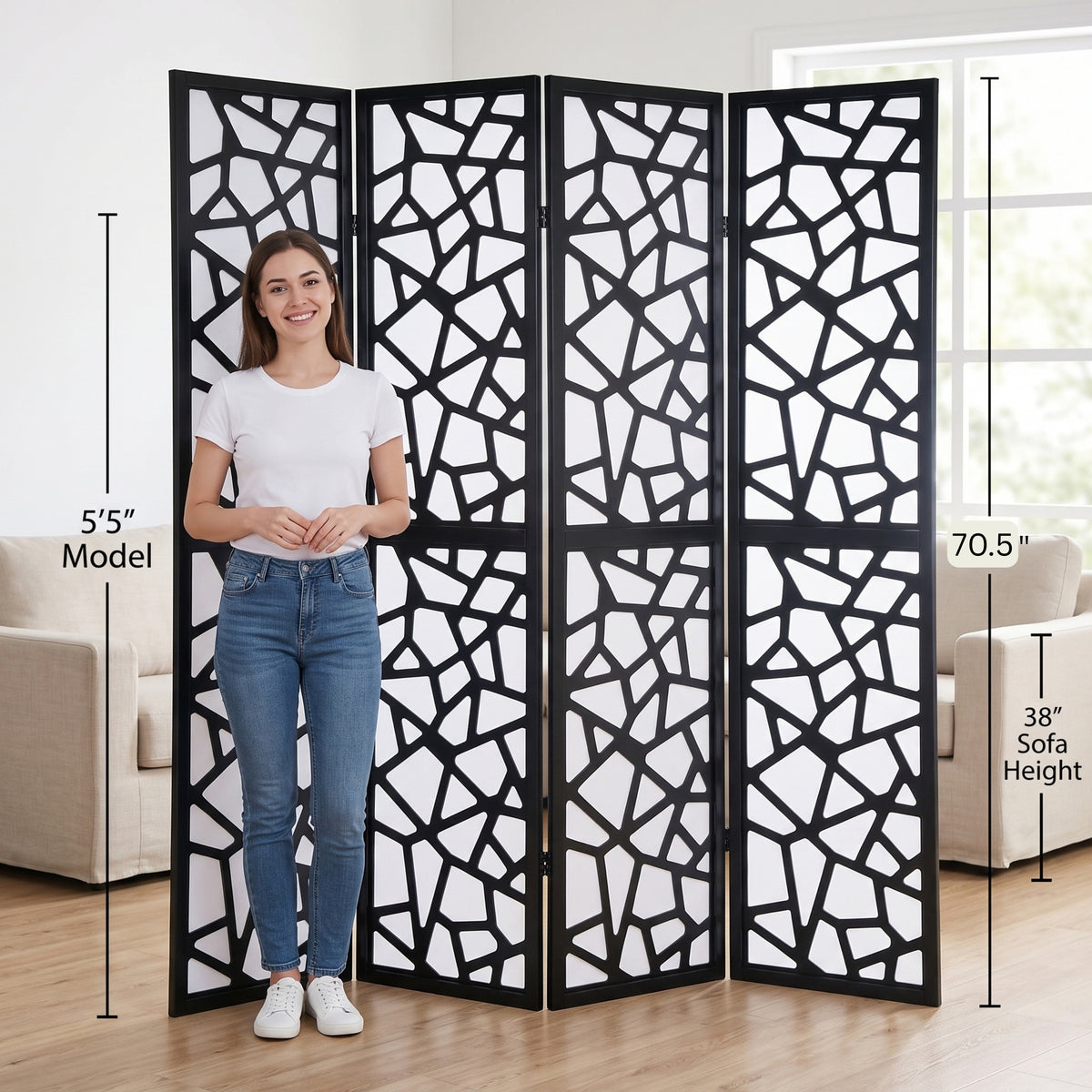 Giyano Black 4 Panel Screen Room Divider