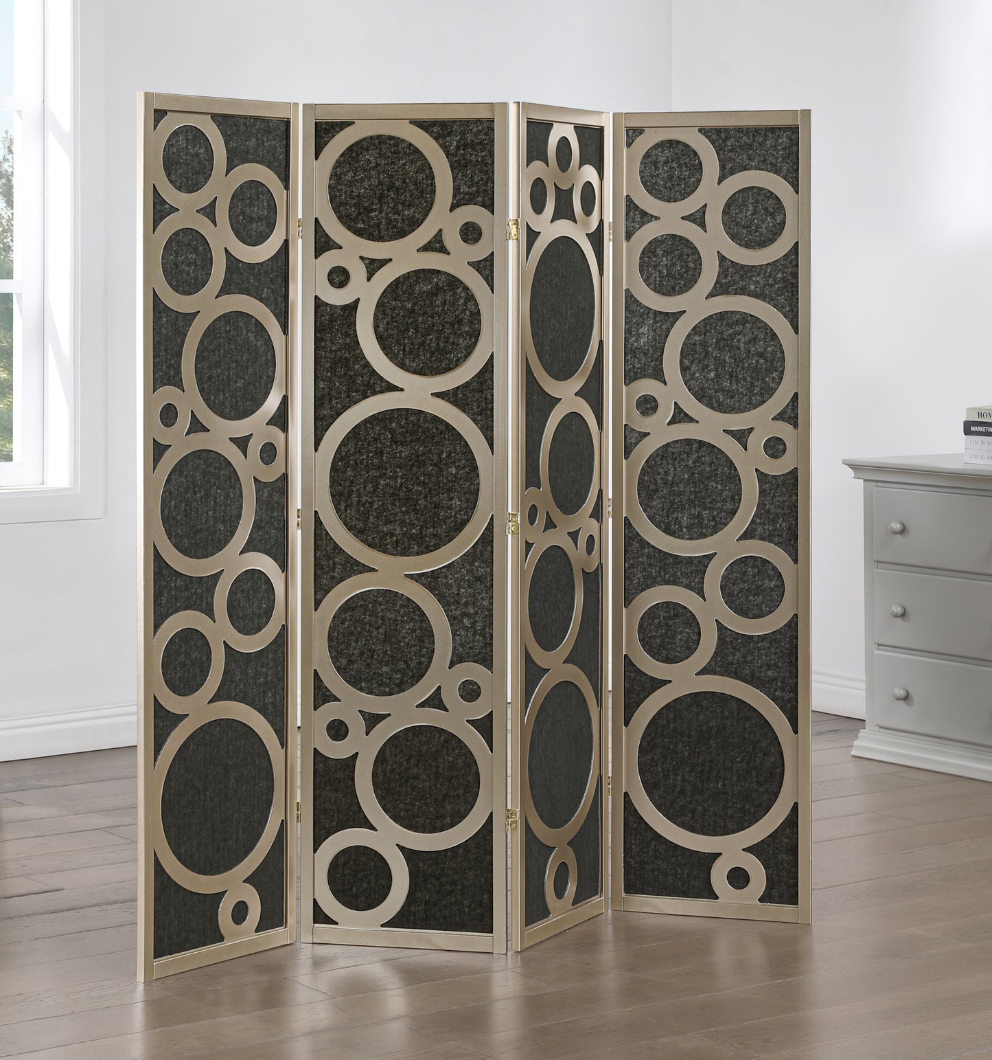 Roundhill Furniture Tavari 4-Panel Room Divider, Decorative Folding Freestanding Privacy Screen