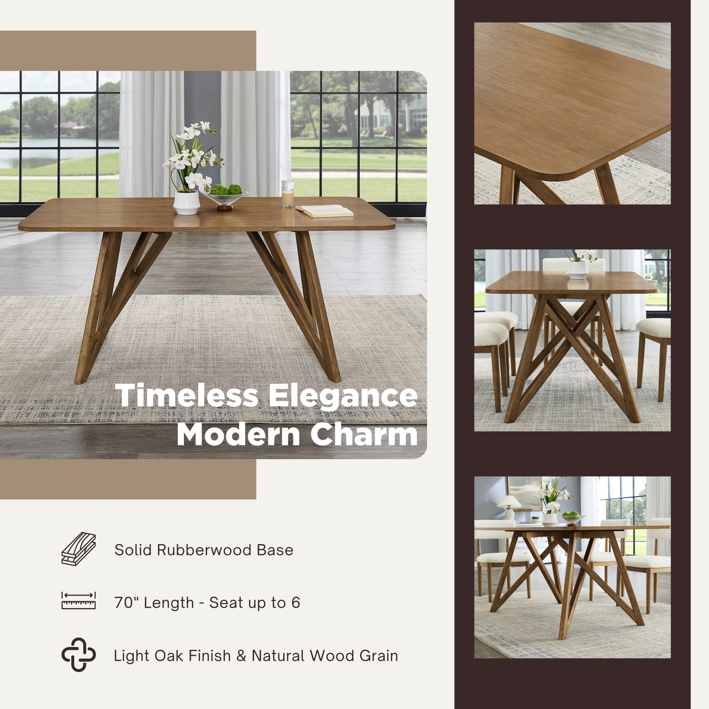Roundhill Furniture Axler 5-Piece Dining Set, Tripod-Cross Dining Table with 4 Stylish Chairs, Light Oak