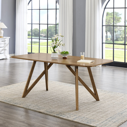 Roundhill Furniture Axler 70-in Length Dining Table, Tripod-Cross Leg, Light Oak