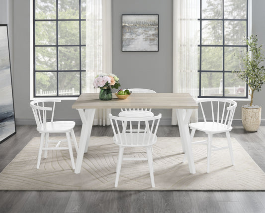 Alwynn White and Natural Wood 5-piece Dining Set, Dining Table with 4 Windsor Chairs