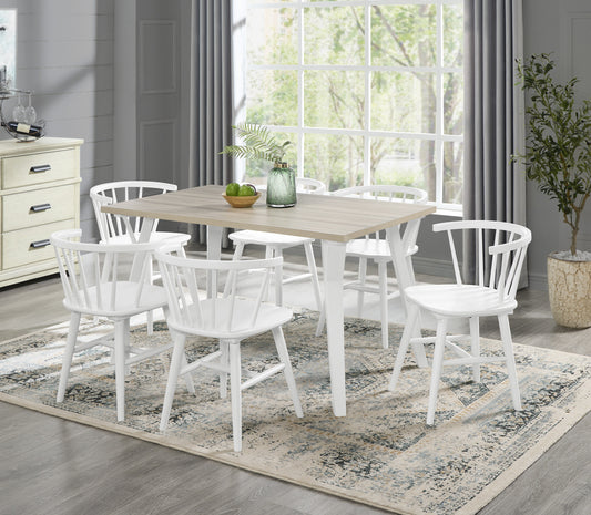 Alwynn White and Natural Wood 7-piece Dining Set, Dining Table with 6 Windsor Chairs