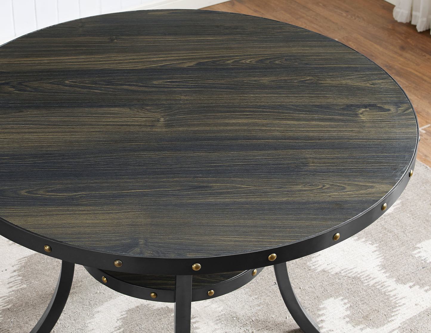 Roundhill Furniture Biony Espresso Wood Dining Set with 4 Fabric Nailhead Chairs