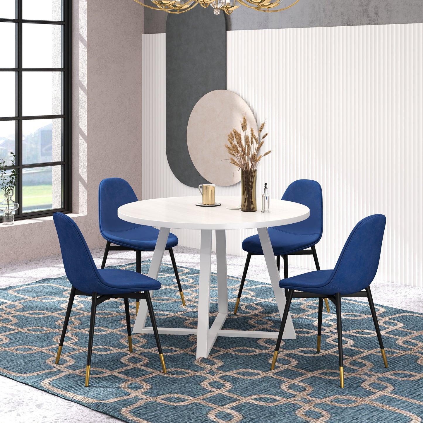 Evatt 5-Piece Round Dining Set, Trestle Round Table with 4 Stylish Chairs