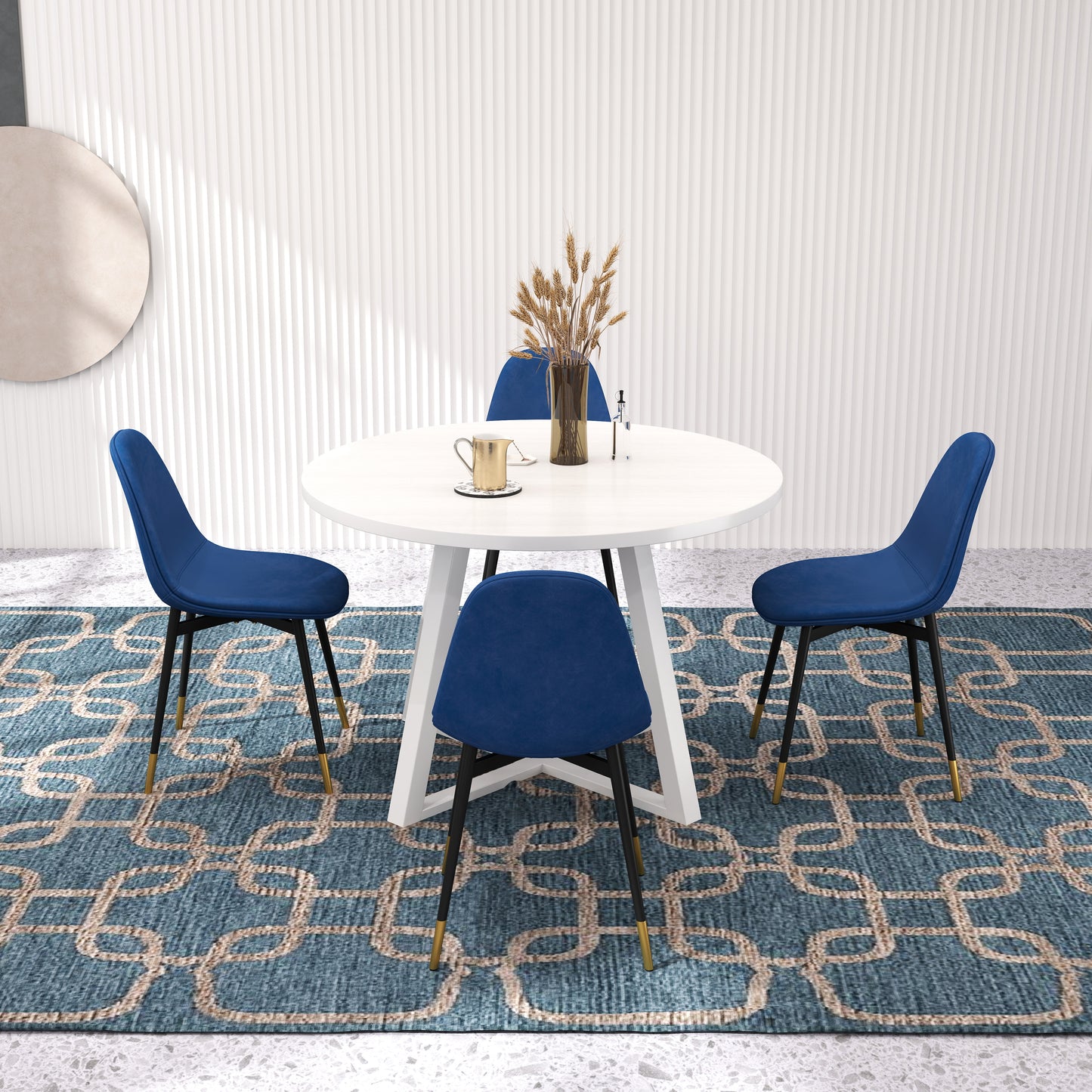 Evatt 5-Piece Round Dining Set, Trestle Round Table with 4 Stylish Chairs