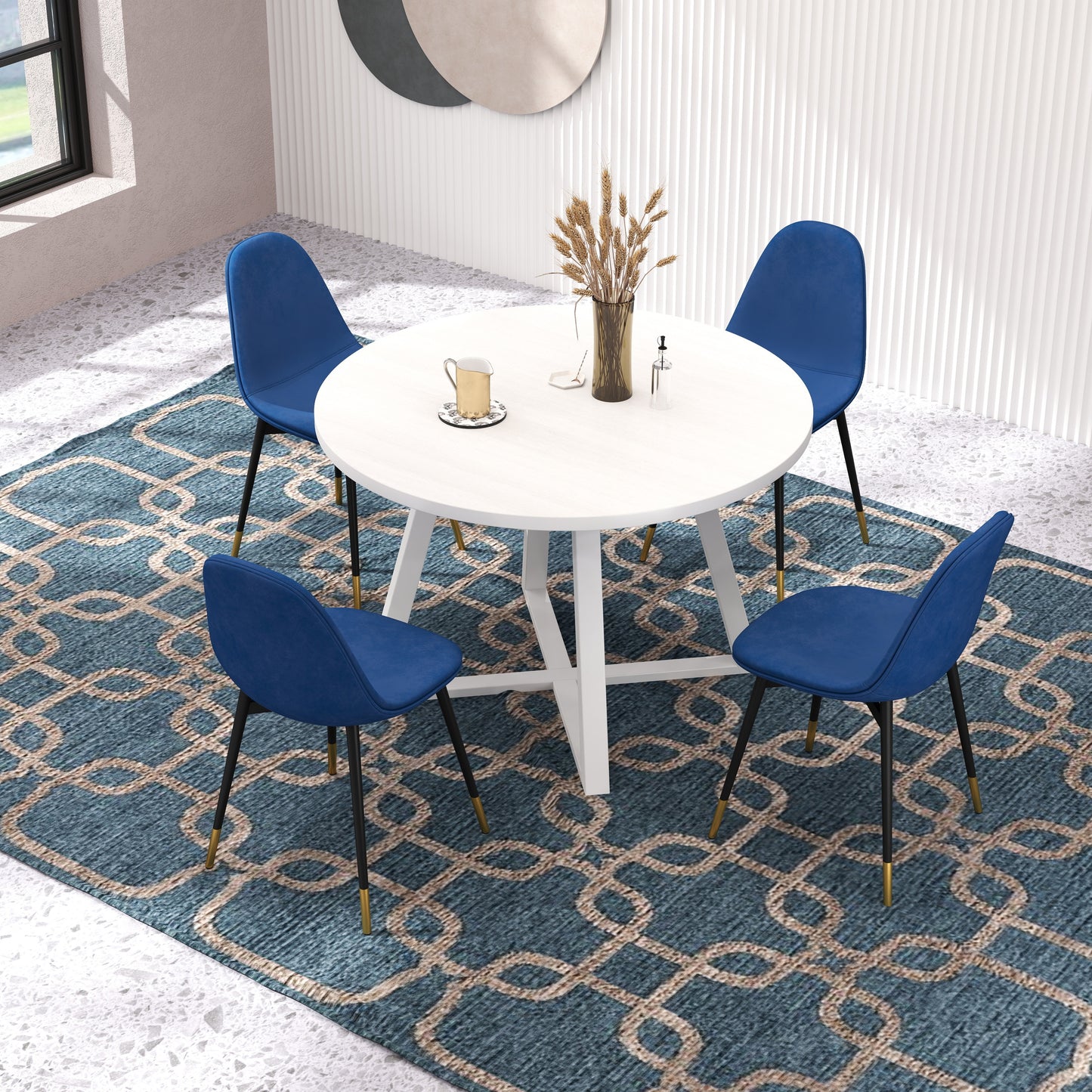 Evatt 5-Piece Round Dining Set, Trestle Round Table with 4 Stylish Chairs