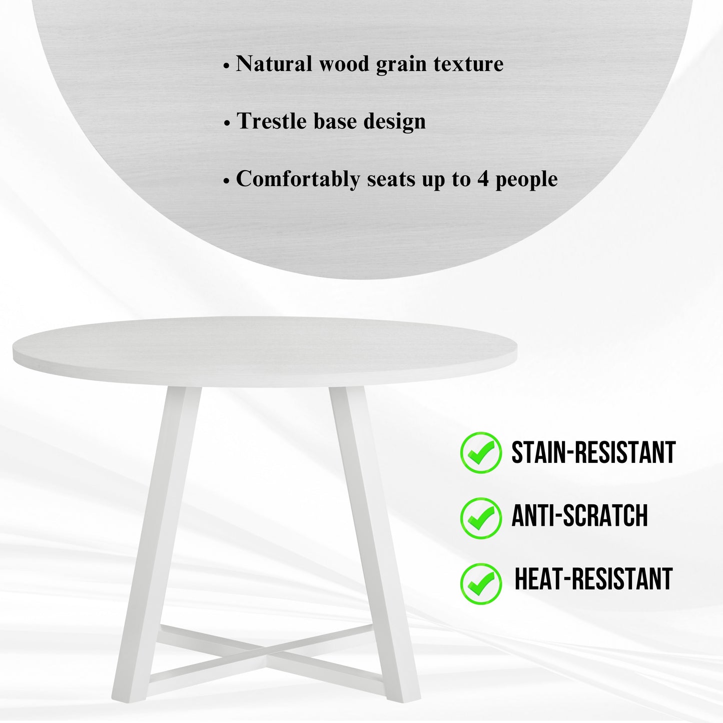Evatt 5-Piece Round Dining Set, Trestle Round Table with 4 Stylish Chairs