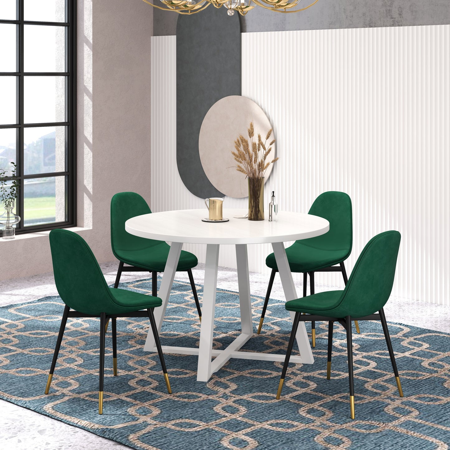 Evatt 5-Piece Round Dining Set, Trestle Round Table with 4 Stylish Chairs