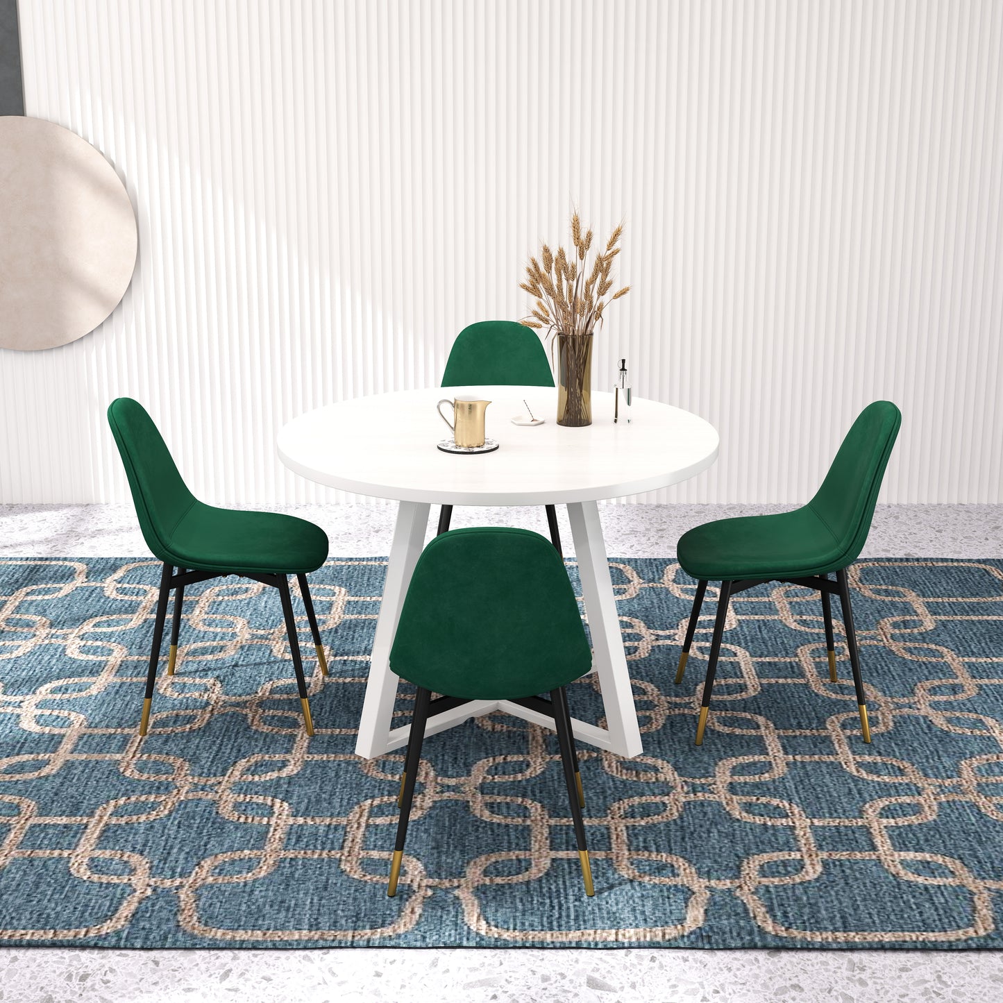 Evatt 5-Piece Round Dining Set, Trestle Round Table with 4 Stylish Chairs