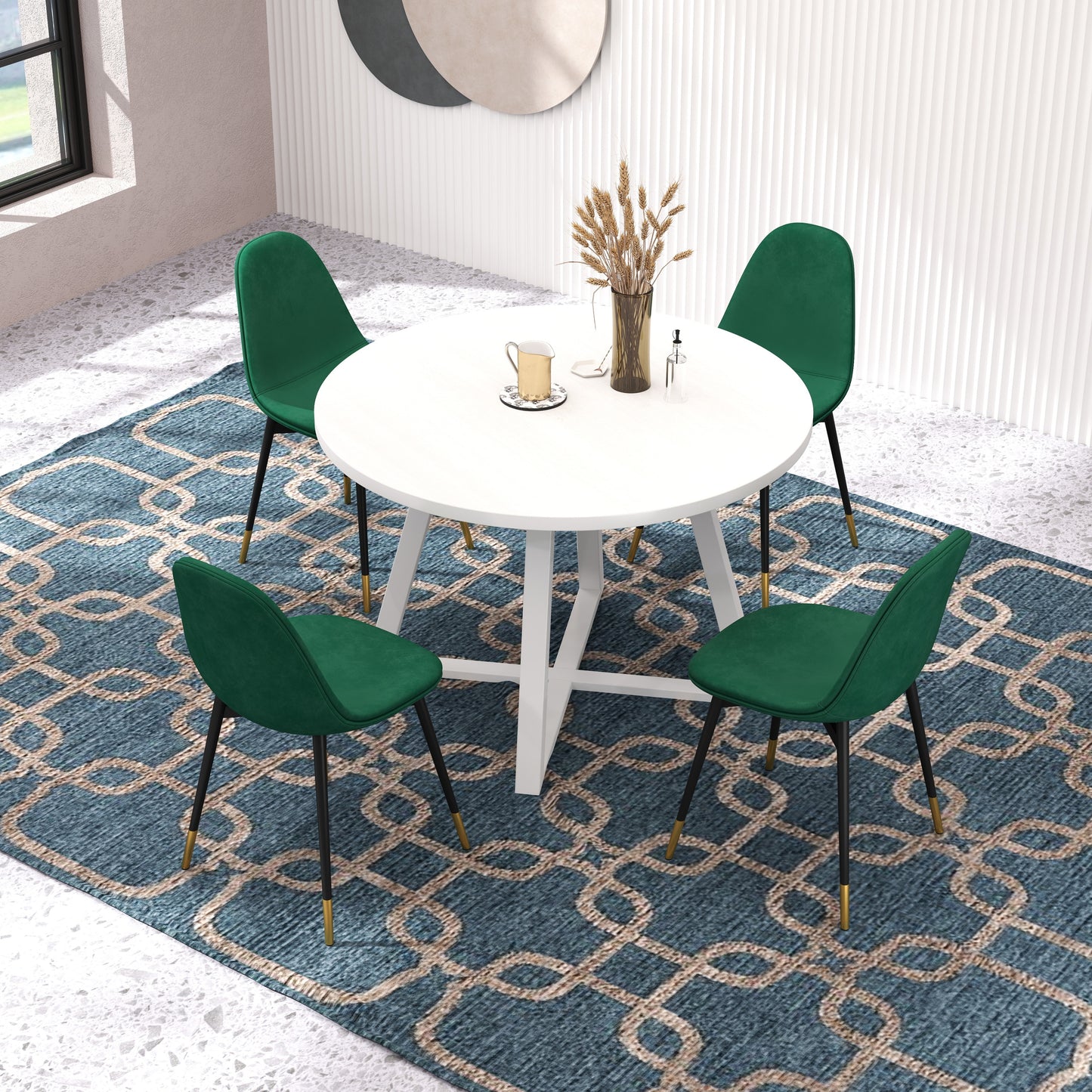 Evatt 5-Piece Round Dining Set, Trestle Round Table with 4 Stylish Chairs