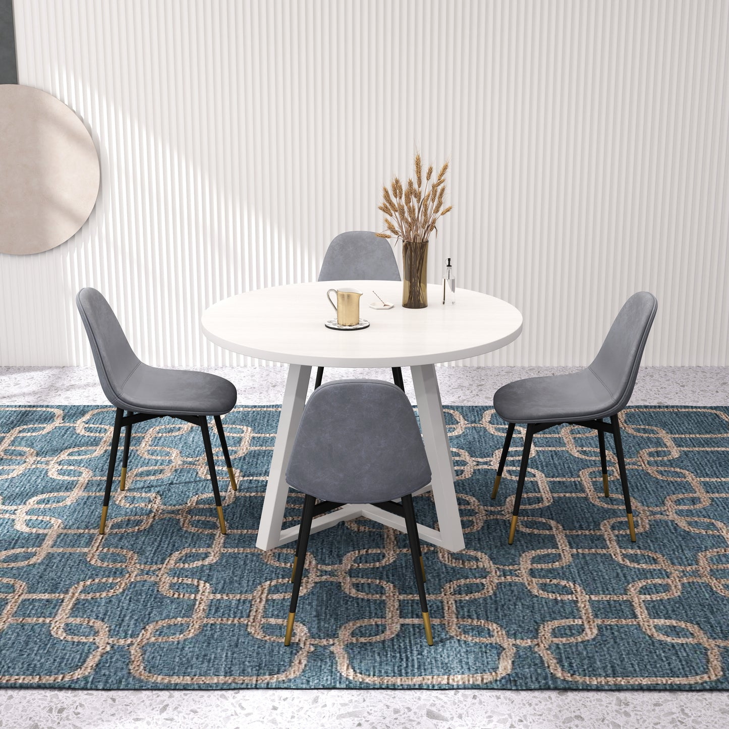 Evatt 5-Piece Round Dining Set, Trestle Round Table with 4 Stylish Chairs