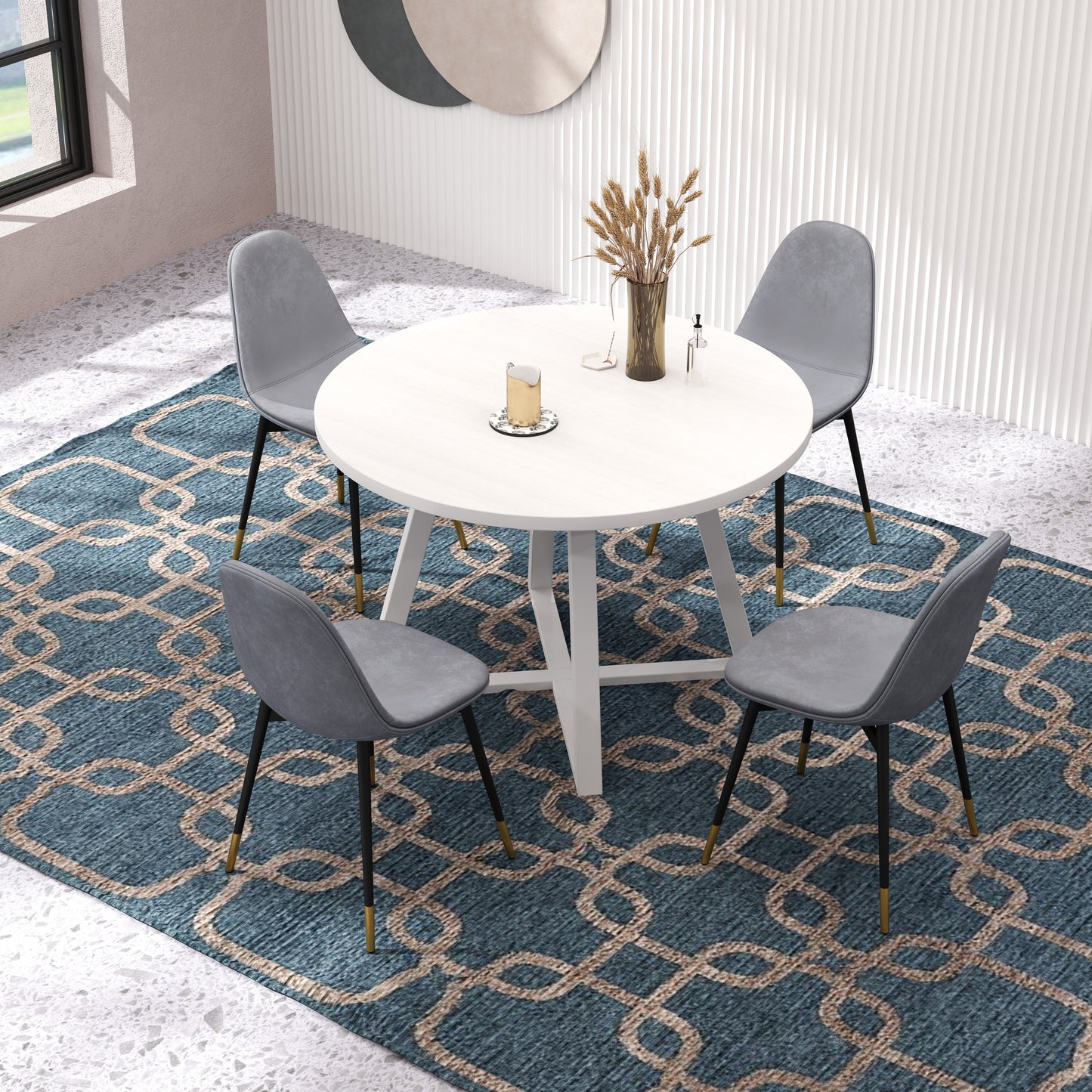 Evatt 5-Piece Round Dining Set, Trestle Round Table with 4 Stylish Chairs