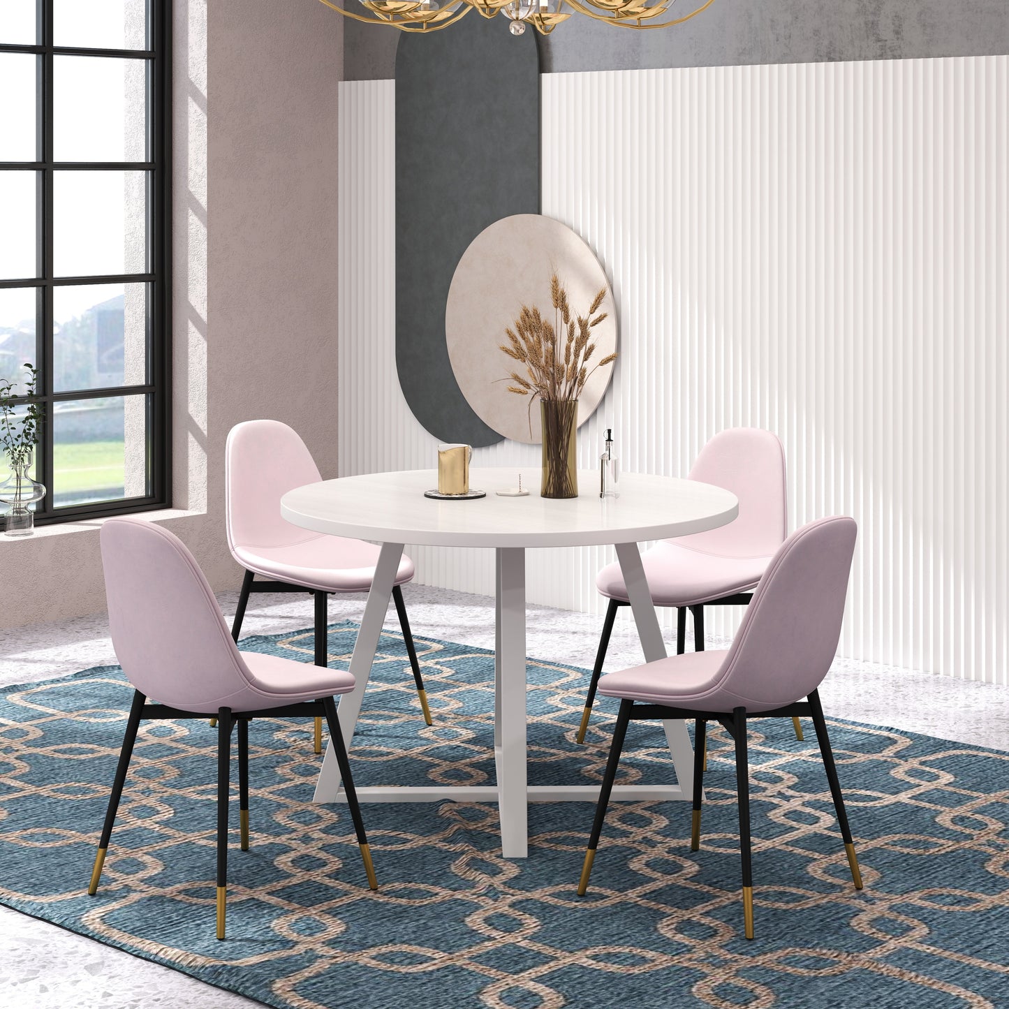 Evatt 5-Piece Round Dining Set, Trestle Round Table with 4 Stylish Chairs