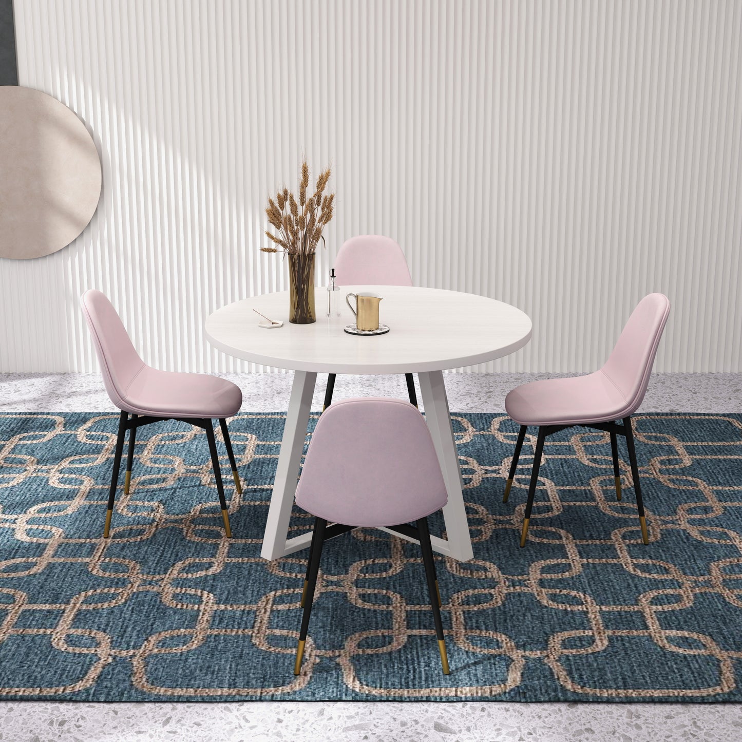 Evatt 5-Piece Round Dining Set, Trestle Round Table with 4 Stylish Chairs