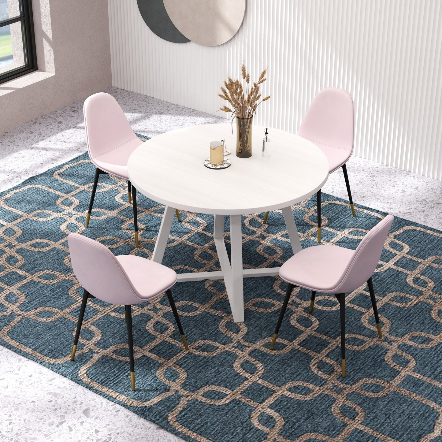 Evatt 5-Piece Round Dining Set, Trestle Round Table with 4 Stylish Chairs