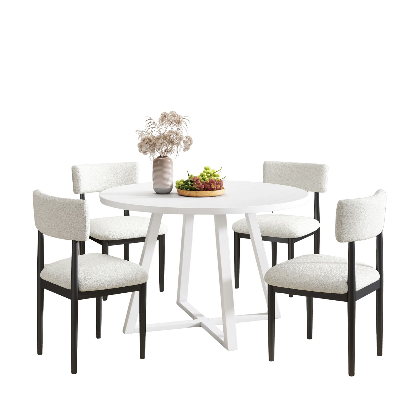 Roundhill Furniture Edo 5-Piece Dining Set, Round Trestle Table and 4 Upholstered Chairs