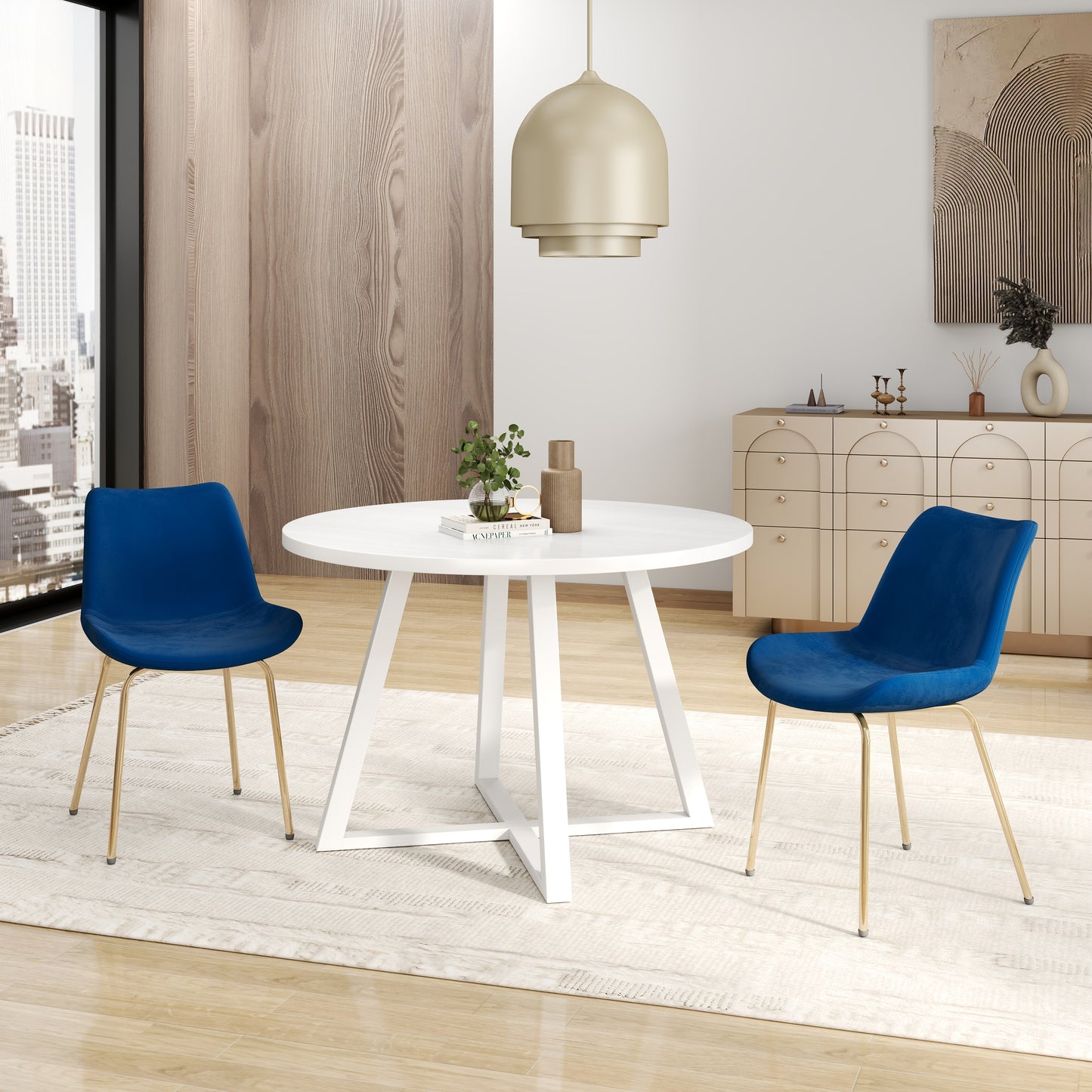 Avant 3-Piece Round Dining Set, Trestle Dining Table with 2 Side Chairs,4 color options