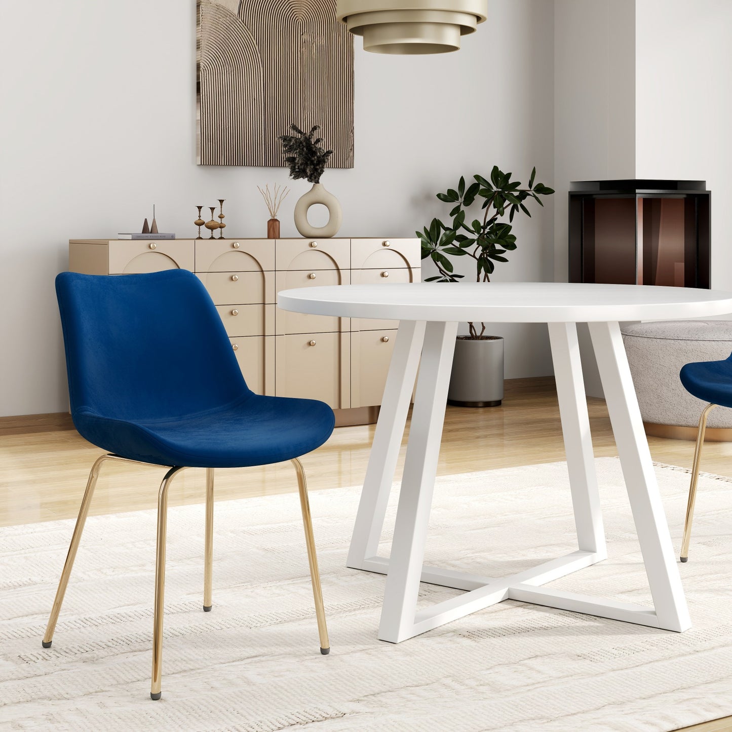 Avant 5-Piece Round Dining Set, Trestle Dining Table with 4 Side Chairs, 4 color options