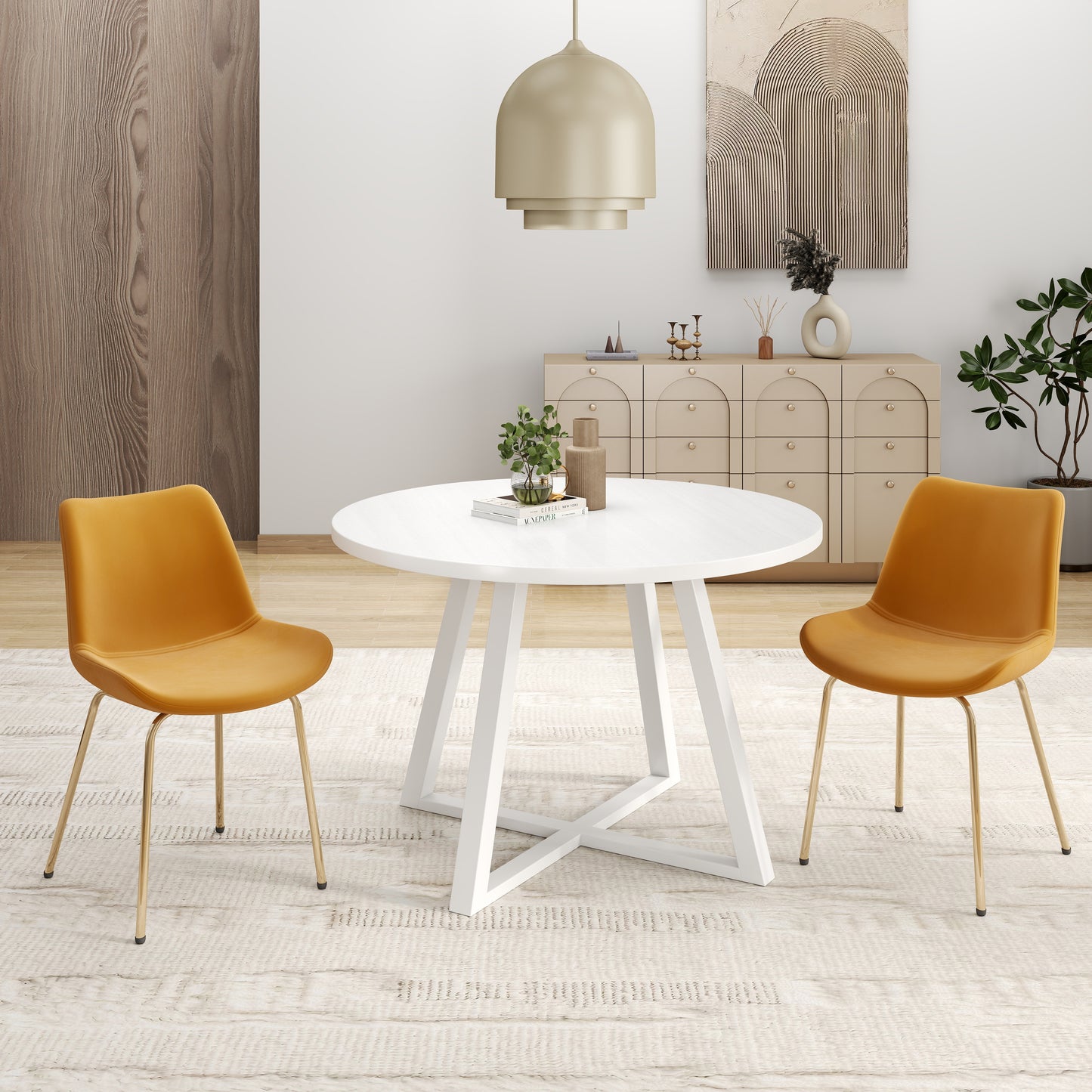Avant 3-Piece Round Dining Set, Trestle Dining Table with 2 Side Chairs,4 color options