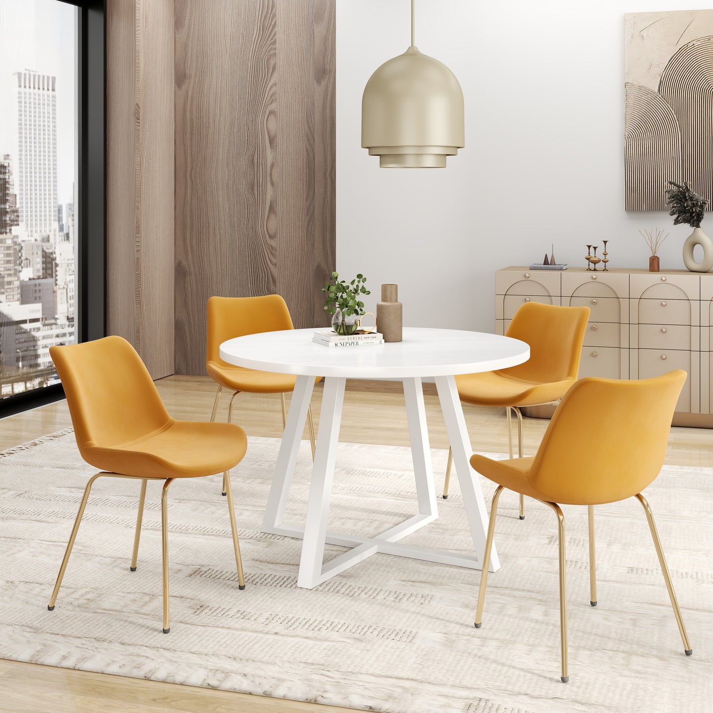 Avant 5-Piece Round Dining Set, Trestle Dining Table with 4 Side Chairs, 4 color options