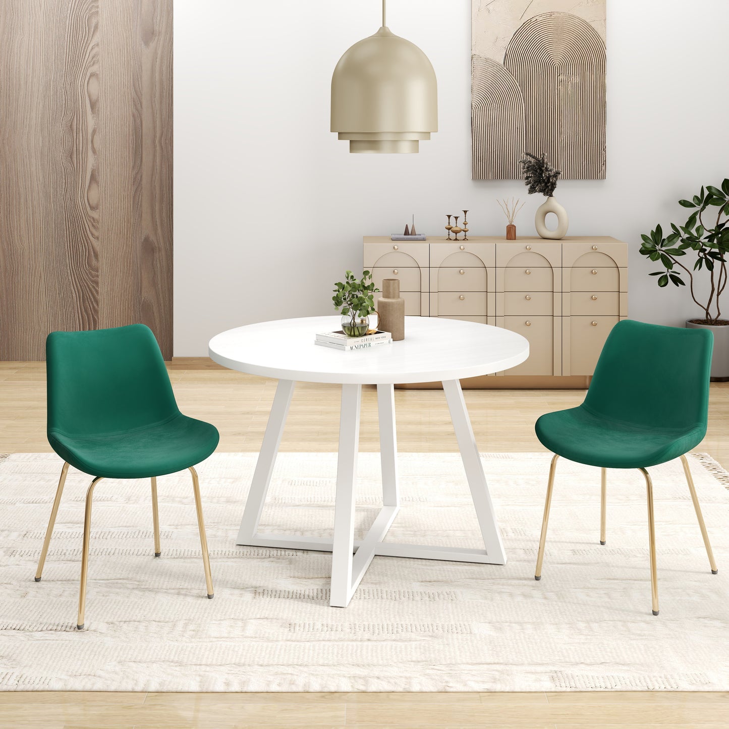 Avant 3-Piece Round Dining Set, Trestle Dining Table with 2 Side Chairs,4 color options