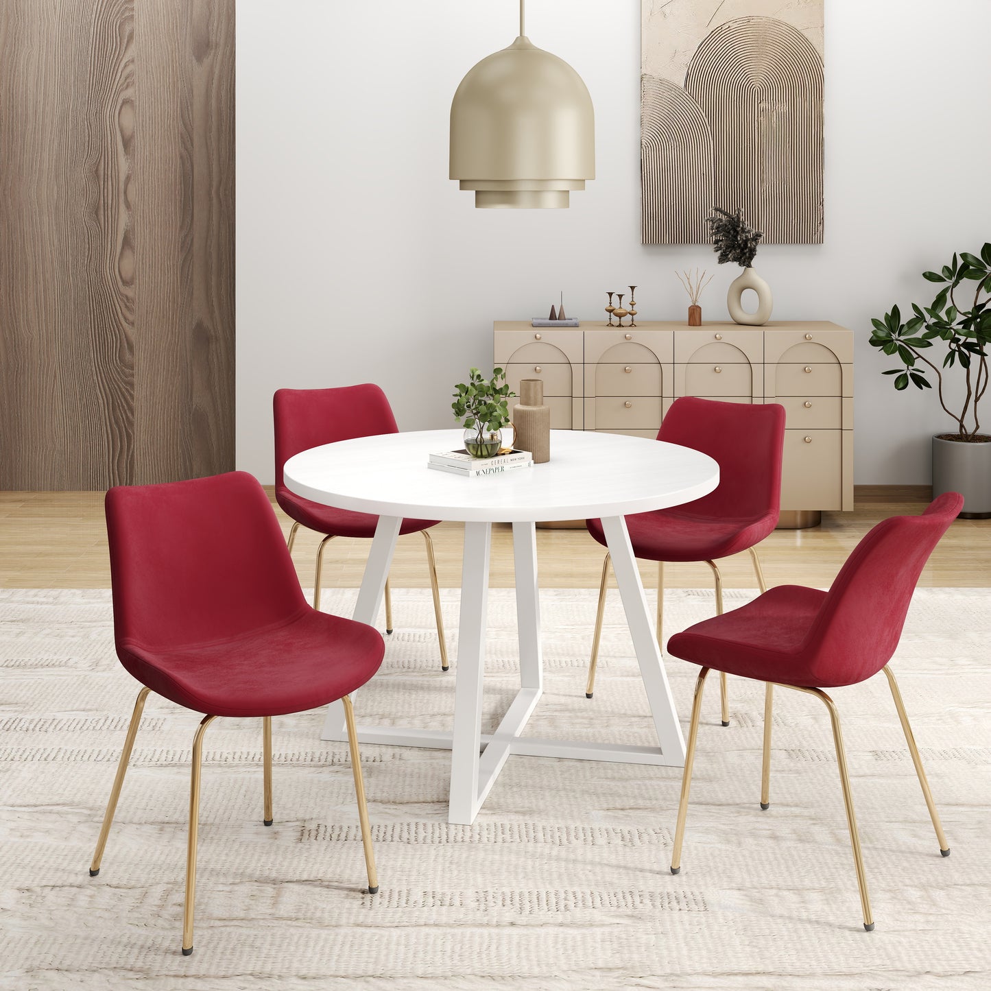 Avant 5-Piece Round Dining Set, Trestle Dining Table with 4 Side Chairs, 4 color options